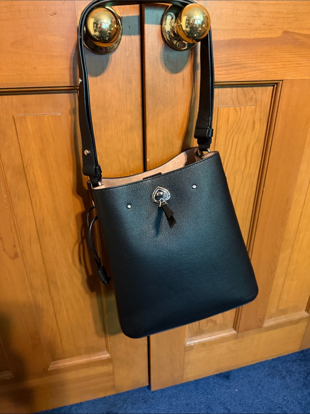Black Women's Bucket Bag with Heart Turn-Lock